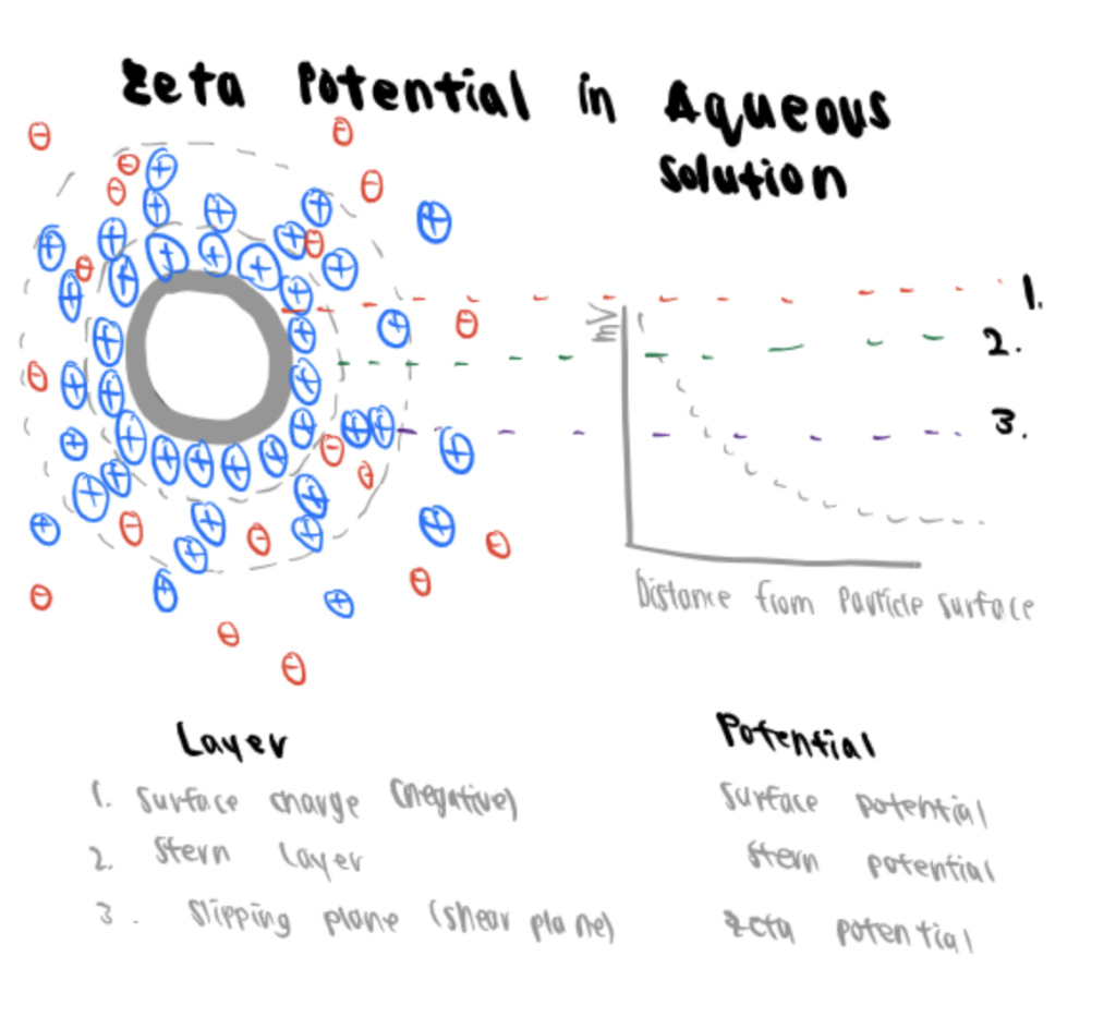 Zeta potential is the electric potential at the slipping plane of a particle. This is one quantifiable characterization that can be measured by dynamic light scattering.